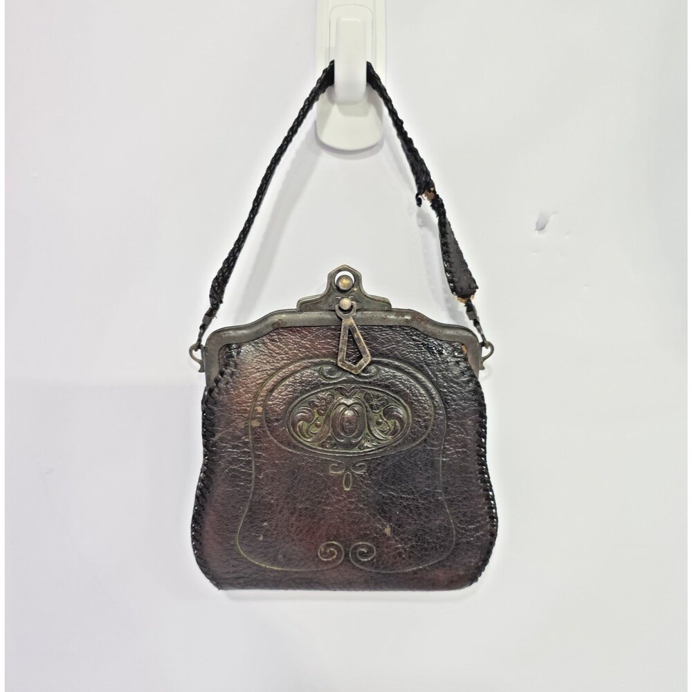 Antique Nocona Hand Tooled Leather Purse Bag Suede Lined Circa 1918 Western Bag